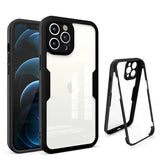 Protective case for an iPhone with a clear back panel and black edges.