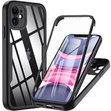 Protective case for an iPhone with a clear back panel and black frame.