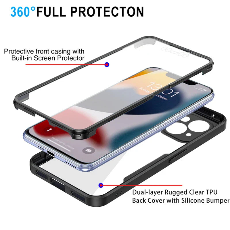 Luxury 360 Full Cover Silicone Case For iPhone 15 13 11 12 14 Pro Max PlusWith Screen Protector Shockproof Cover