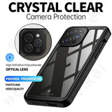 Protective case for a smartphone with a clear back and camera lens protection.