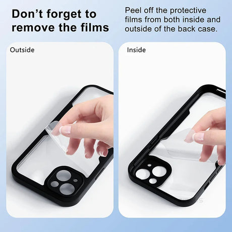 Protective case for a smartphone with cutouts for the camera lenses.