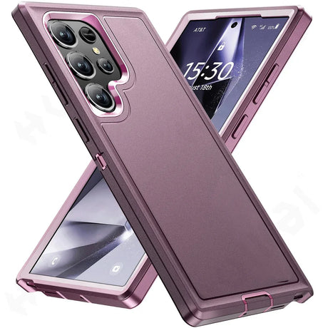 Protective case for a smartphone with multiple camera lenses, displayed in a dusty pink color.