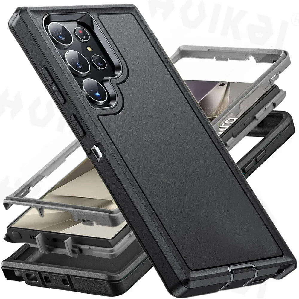 Protective case for a smartphone with multiple camera lenses.