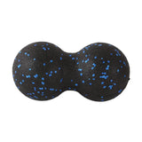 a black and blue ball with blue spots