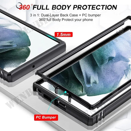 Protective phone case offering 360-degree full body protection with a dual-layer design and PC bumper.