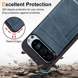 Protective phone case with a card slot and raised edges.