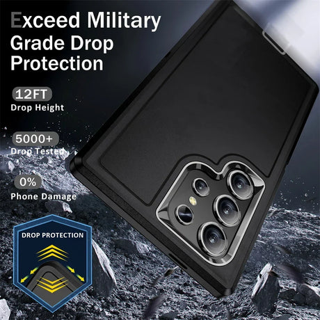 Protective phone case with military-grade drop protection for a multi-camera smartphone.