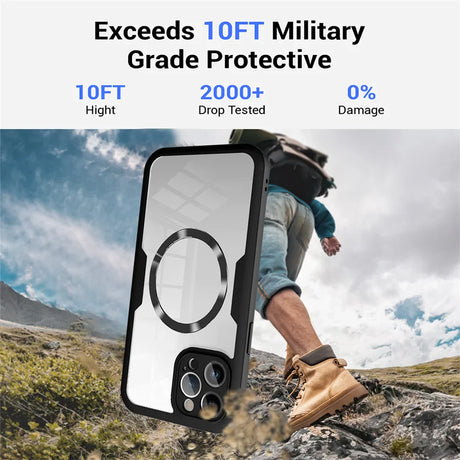 Protective phone case with military-grade drop protection for an iPhone.