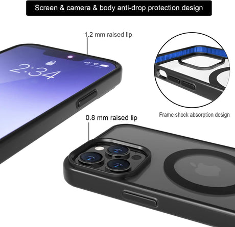 Protective phone case with raised lips and shock absorption.