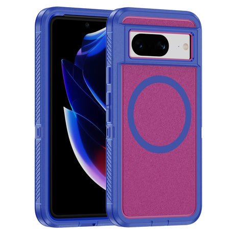 Protective smartphone case with a blue frame and pink back featuring a circular design.