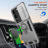 Luxury Armor Case with Magnetic Ring Holder Stand For VIVO Y35 V30 V29 S17 Anti Drop Sliding Lens Protective Car Cover