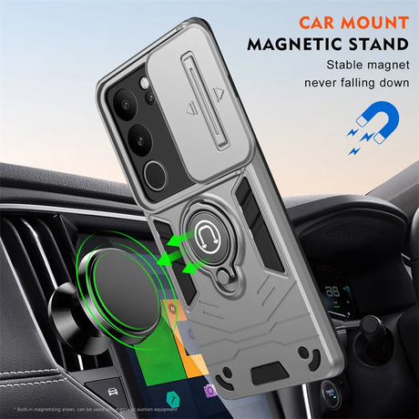 Protective smartphone case with built-in magnetic car mount functionality.