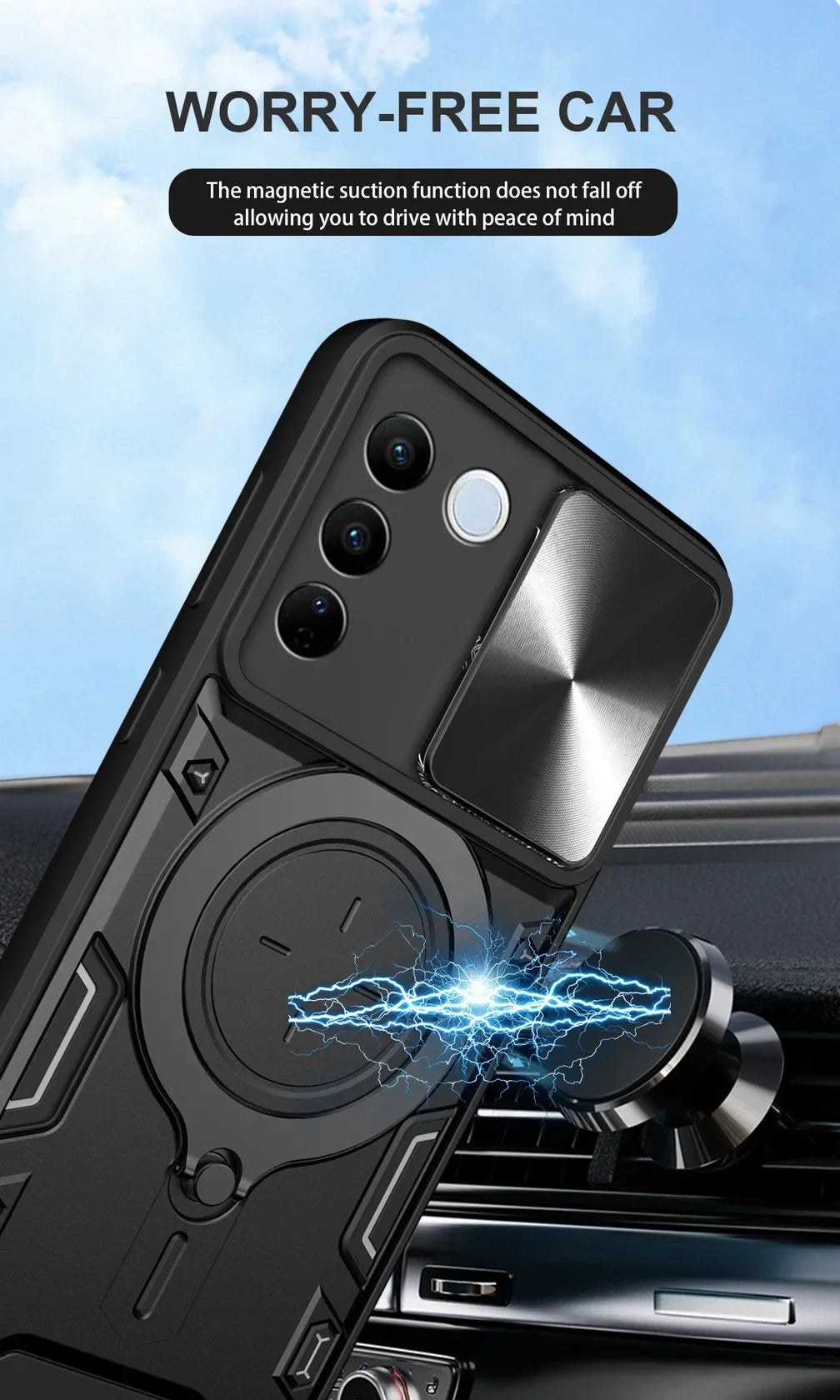 Protective smartphone case with a magnetic mount feature for car use.