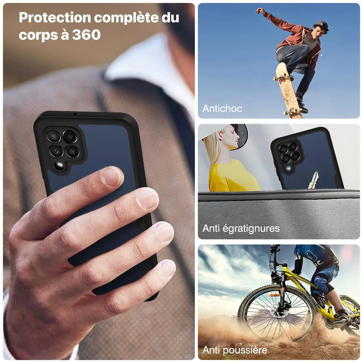 Protective smartphone case with multiple camera cutouts.