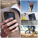 Protective smartphone case with multiple camera cutouts.