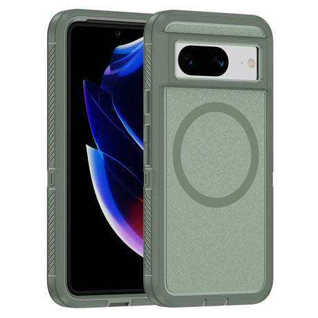 Protective smartphone case in sage green color with a circular design on the back.