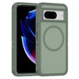 Protective smartphone case in sage green color with a circular design on the back.