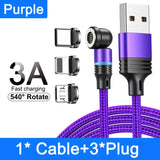 purple 3 in 1 charging cable with 3ft cable and 3ft charger