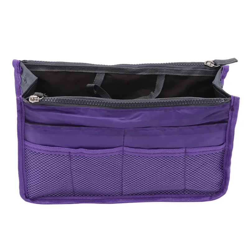 the purple bag is a large, purple bag with a zipper closure