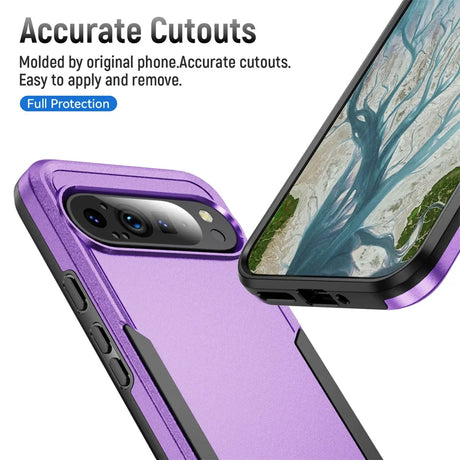 Purple and black dual-layer protective phone case.