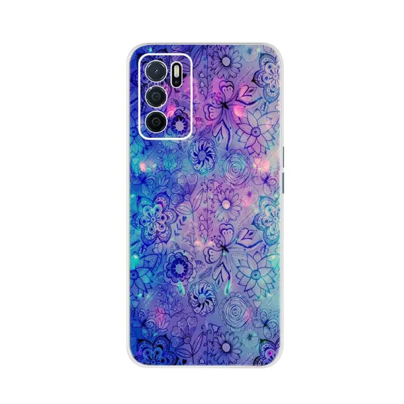 a purple and blue floral pattern phone case
