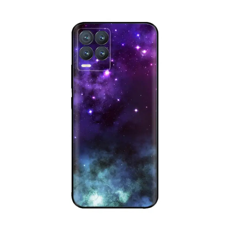 a purple and blue galaxy phone case with stars