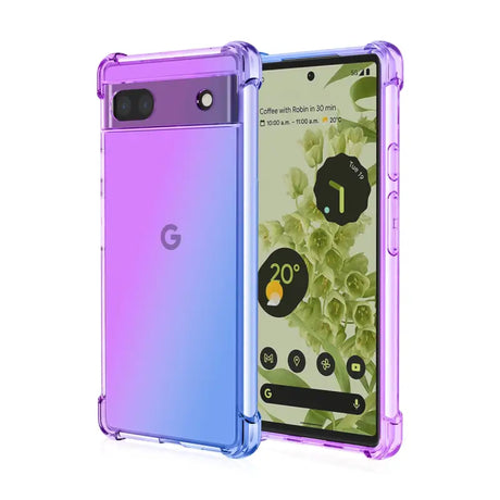 the back of a purple and blue google pixel case