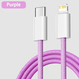a purple braided lightning charging cable