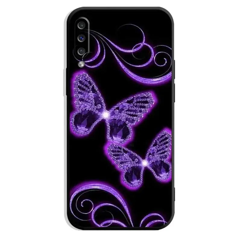 purple butterflies on black iphone case