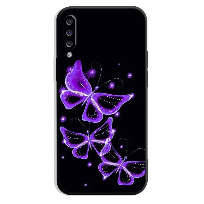 purple butterflies on black phone case
