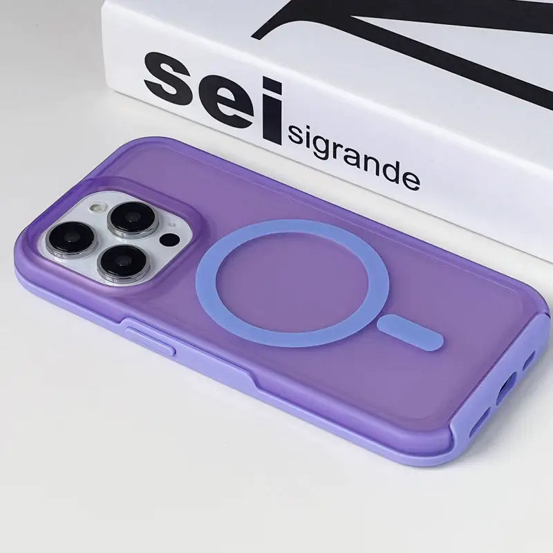 a purple case with a blue ring on it