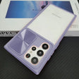 A purple case with two buttons and a white box