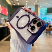 Purple-edged clear iPhone case.