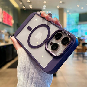 Purple-edged clear iPhone case.