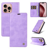 Purple faux leather iPhone wallet case.