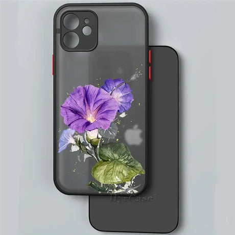 A purple flower on a black phone case