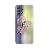 a purple flower on a white background phone case