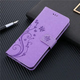 purple flower leather wallet case for iphone