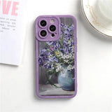 a purple phone case with flowers in it