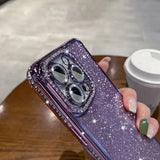 a purple glitter phone case with a skull on it
