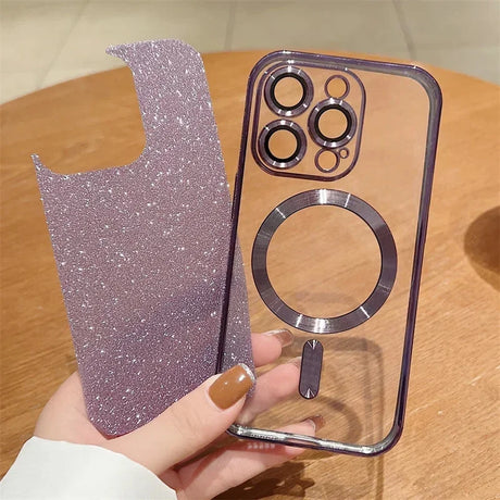 Purple glitter phone case with MagSafe.