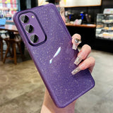 Purple glittery smartphone case with a triple camera cutout.