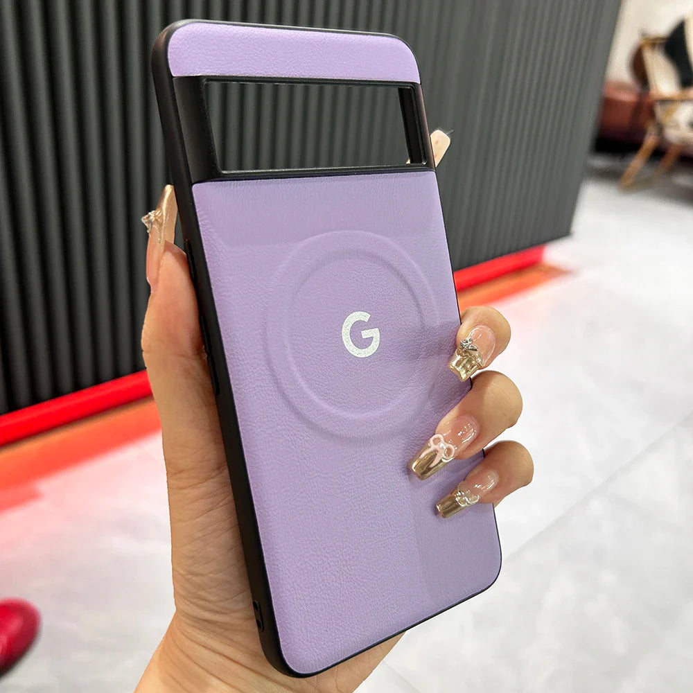 Purple Google Pixel smartphone with a distinctive G logo on its back.