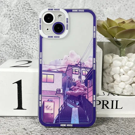 a phone case with a purple house on it