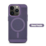 the back of a purple iphone case with the logo on it