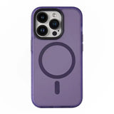 the purple iphone case with a magni logo on it