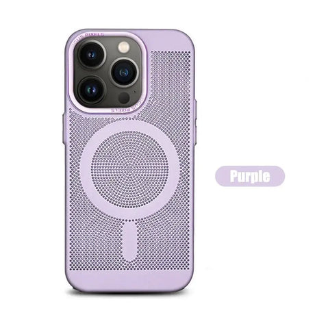 the purple iphone case is shown with the logo on it