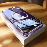a purple iphone case sitting on top of a wooden table