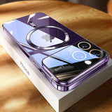 a purple iphone case sitting on top of a wooden table