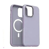 the back of a purple iphone case with a white circle on it